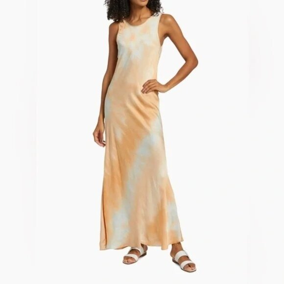 A L C  Womens Dress Size 4 Beige Amana Tie Dye Slip Gradient Sky Pure Viscose - Picture 9 of 9
